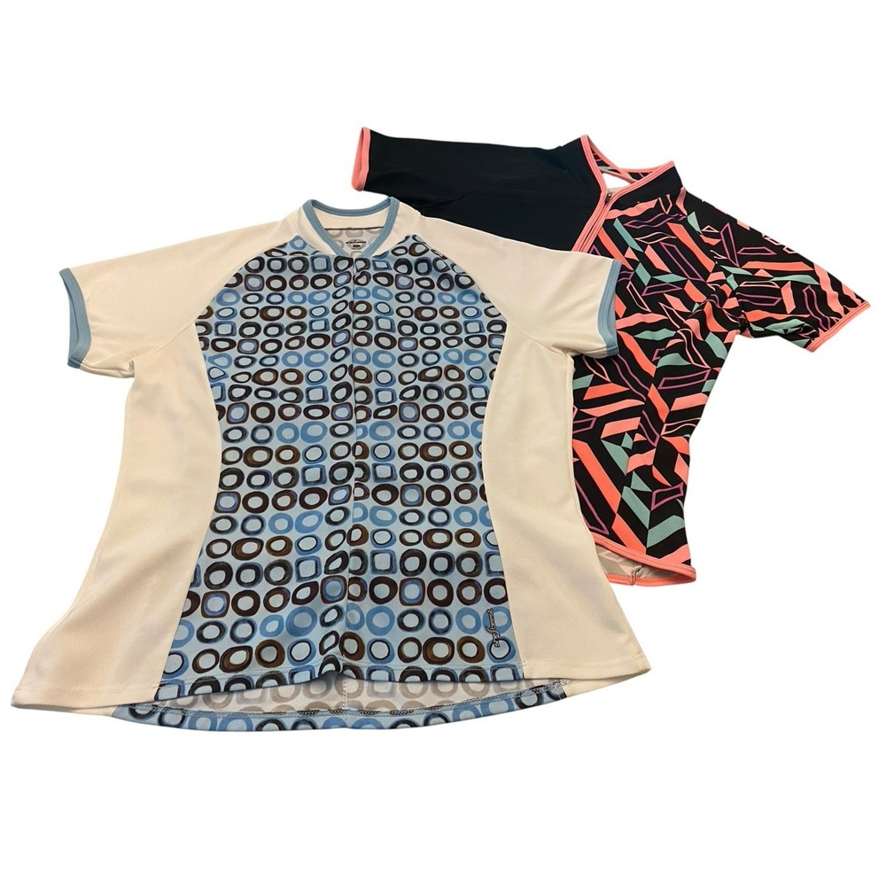 Lot 2 Shebeest Womens Cycling Jerseys XL Blue Geometric Black Pink